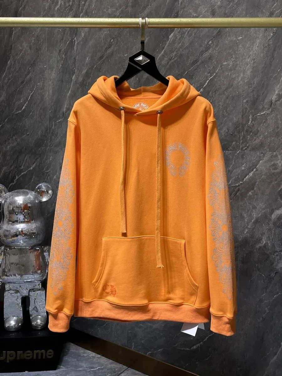 Chrome Hearts Chrome Hearts Floral Cross Orange Embroidered Hoodie Orange
