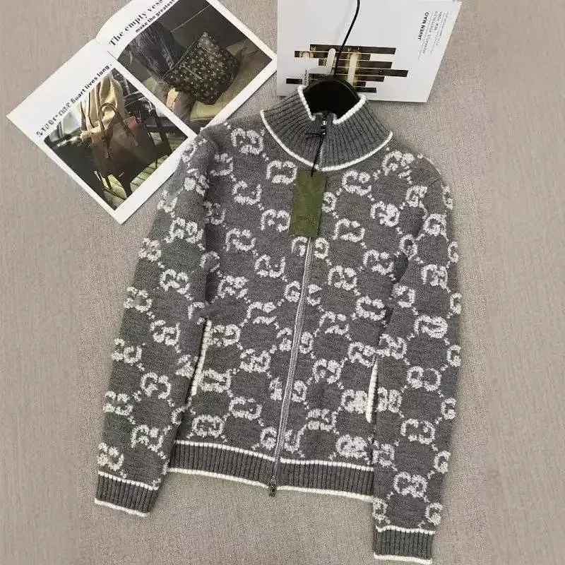 Gucci Gucci GG Supreme Zip-Up Sweater in Grey/White Grey