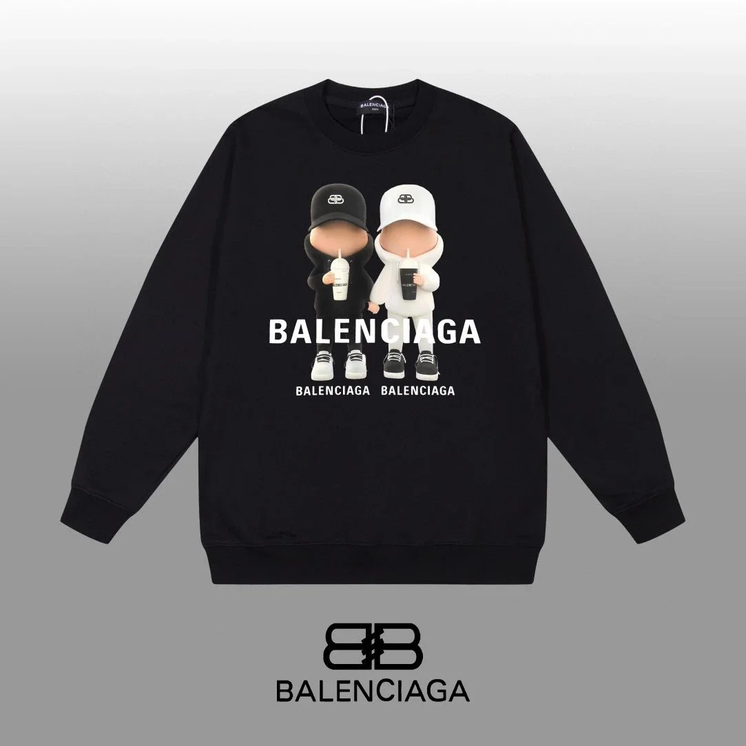 Balenciaga Balenciaga Black Cartoon Print Crewneck Sweatshirt Black - 1
