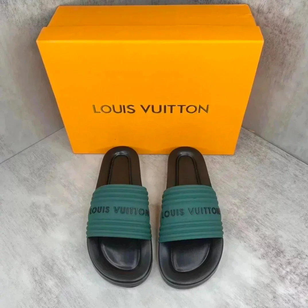 Louis Vuitton Louis Vuitton Teal/Black Logo Slide Sandals Green