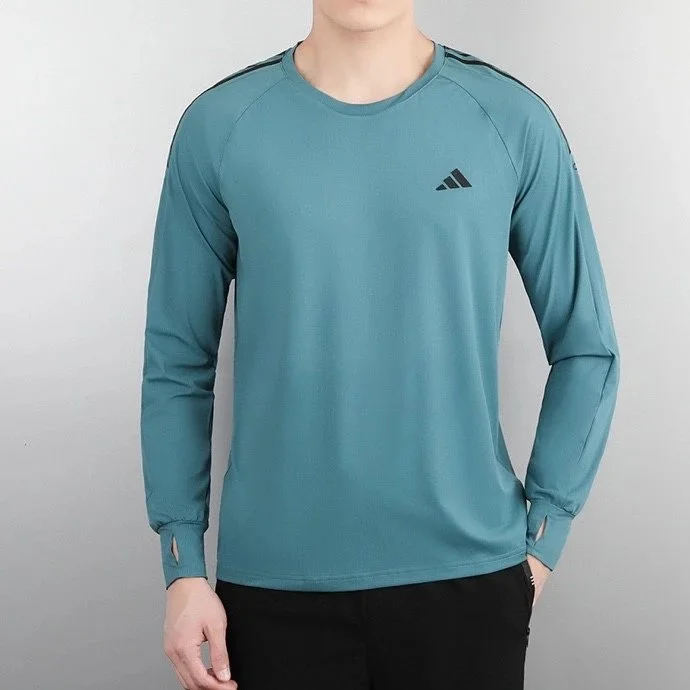 Adidas Adidas Three Stripes Long Sleeve T-Shirt Teal Blue Blue - 1