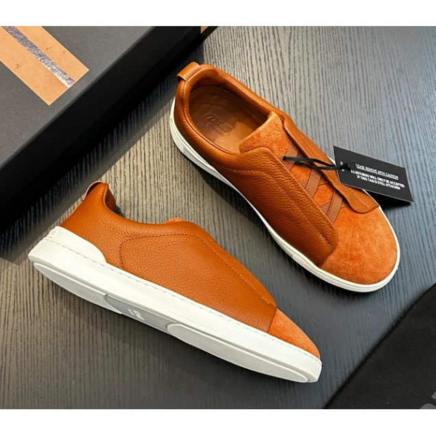Other Unisex Tan Leather Sneakers with White Sole Brown - 1