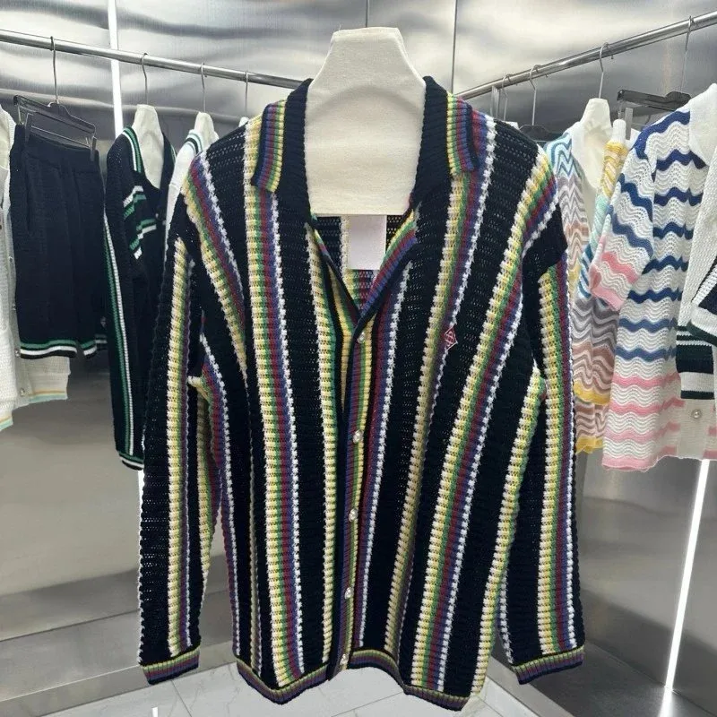 Other Striped Knit Cardigan Sweater Black Colorway Tops Black - 1
