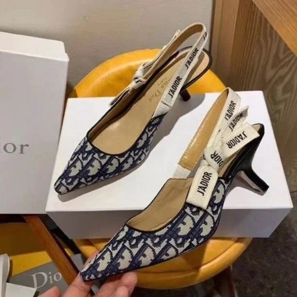 Dior Dior Lady Dior Blue & White Slingback Heels Blue - 1
