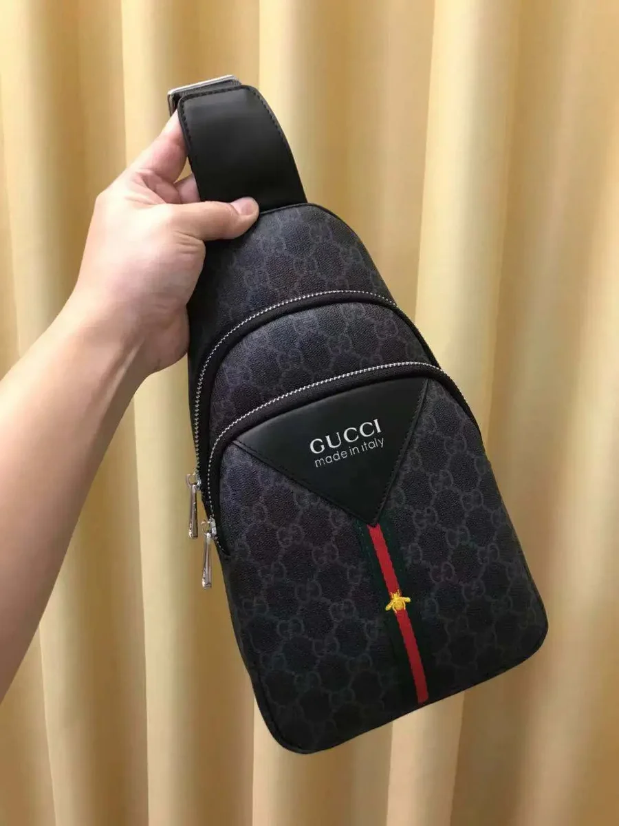 Gucci Gucci GG Supreme Black Crossbody Bag with Red Green Stripe Black
