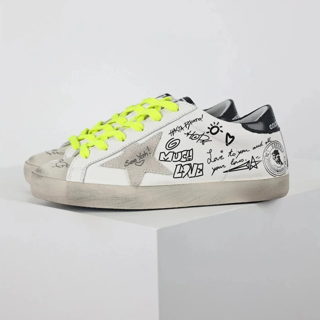 Golden Goose Golden Goose Super-Star White & Neon Yellow Sneakers White - 1