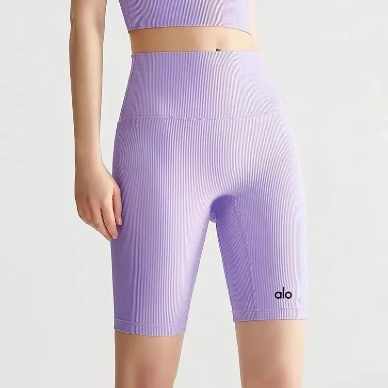 Alo Yoga Alo Ribbed Biker Shorts Dreamy Purple Purple - 1