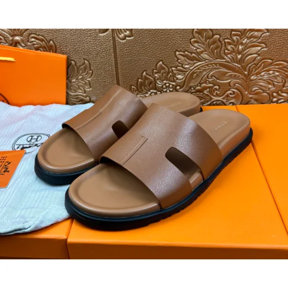 Hermès Hermès H Brown/Black Slides Brown