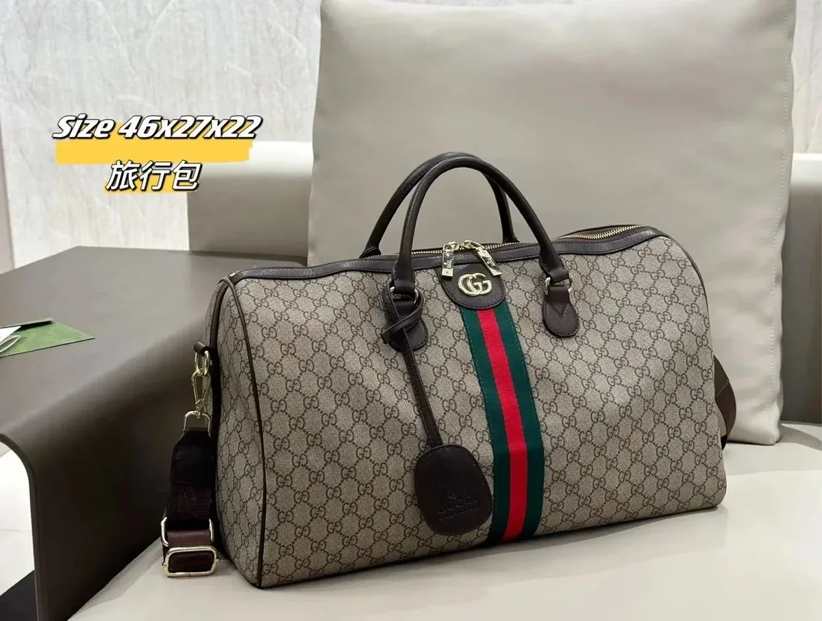 Gucci Gucci GG Supreme Travel Bag Beige with Red/Green Stripe Beige - 1