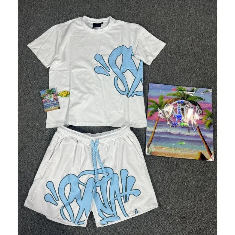 Other 16 White Set with Blue Graffiti Print T-Shirt and Shorts White - 1