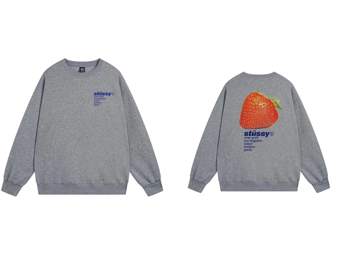 Stussy Stüssy Grey Strawberry Print Crewneck Sweatshirt Grey - 1