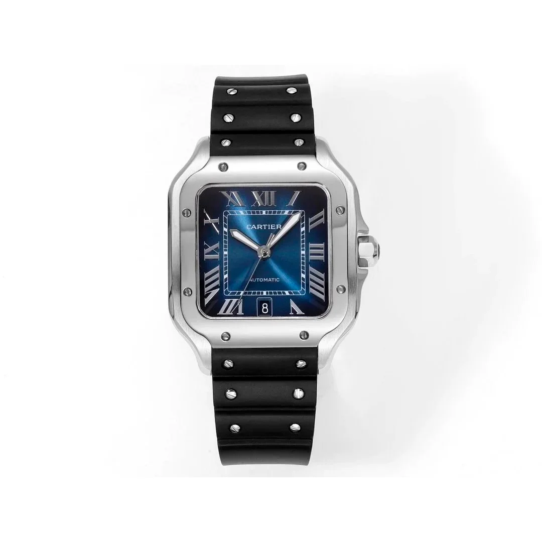 Cartier Cartier Santos Blue Dial Black Rubber Strap Watch Blue