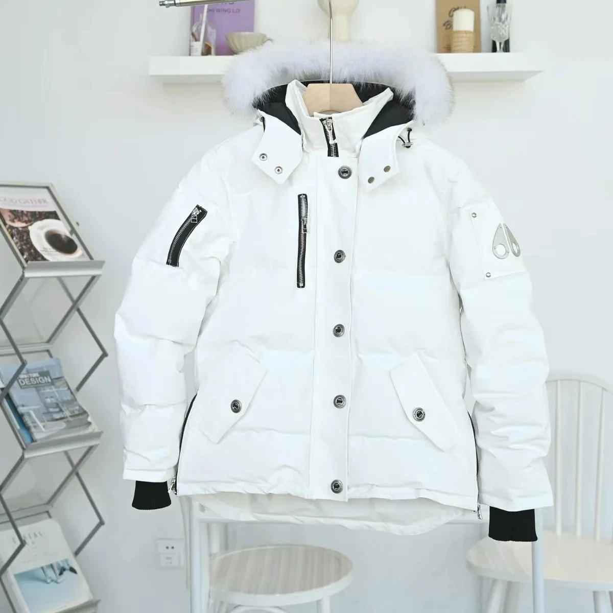 Moncler Moncler Maya White Puffer Jacket with Fur Hood White