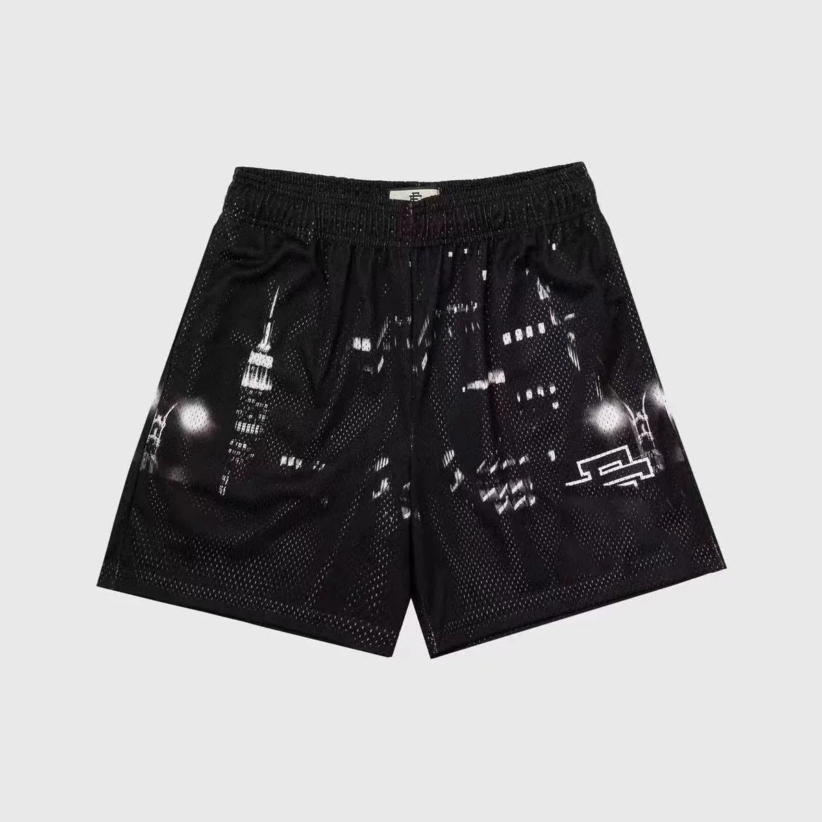 Other City Skyline Print Mesh Shorts Holey Black Black - 1