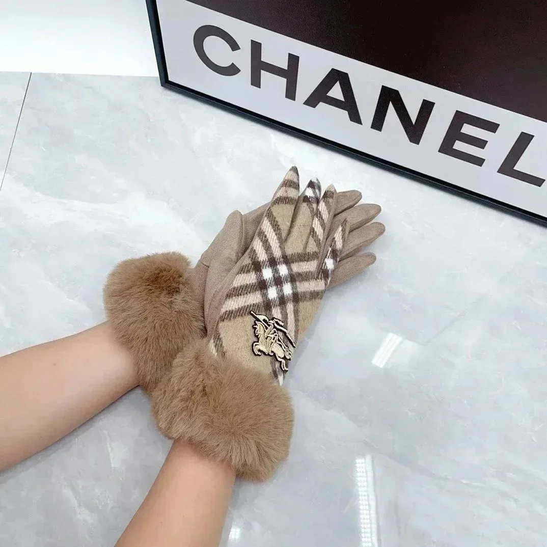 Burberry Burberry Classic Check Fur Trim Gloves Beige Beige - 1