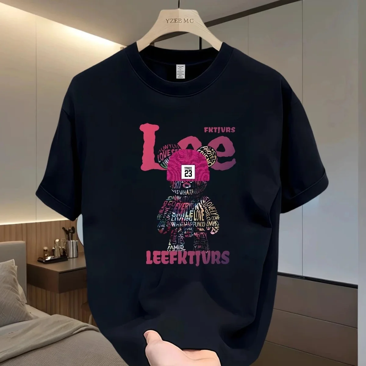 Other Black Pink Bear Print T-Shirt Black - 1