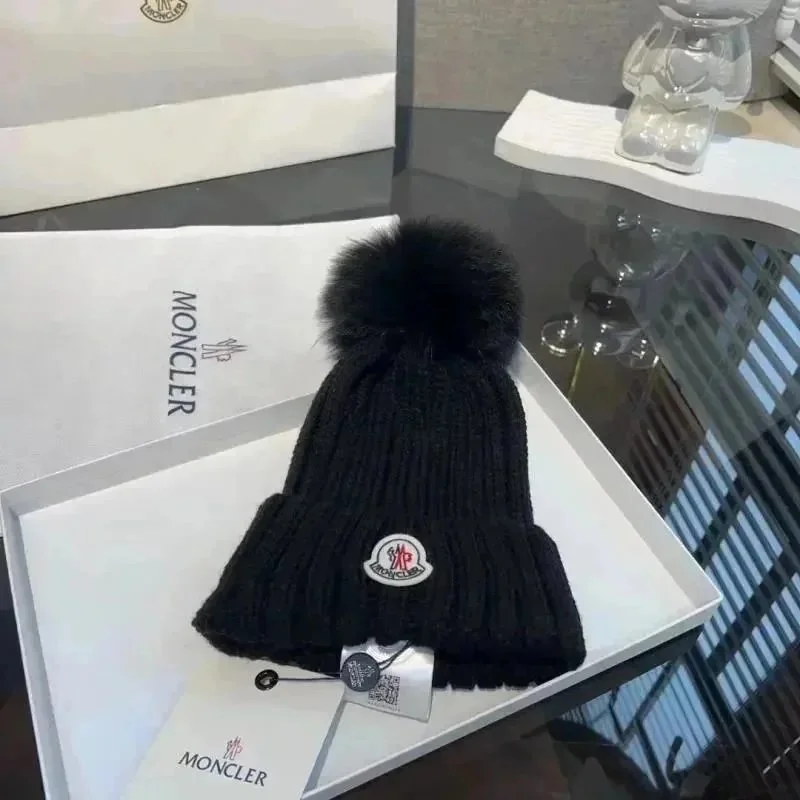 Moncler Moncler Black Pom-Pom Knit Beanie Black