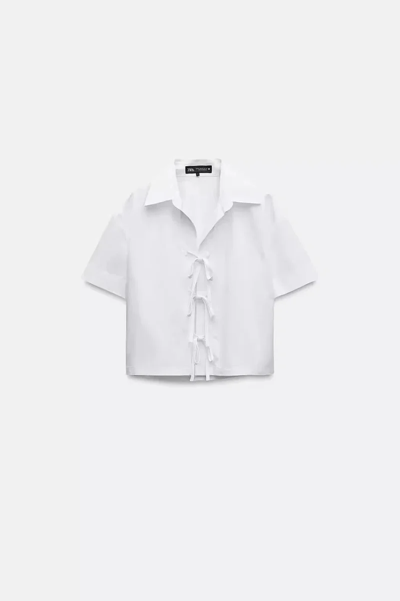 Zara Zara Solid White Short-Sleeve Shirt White - 1