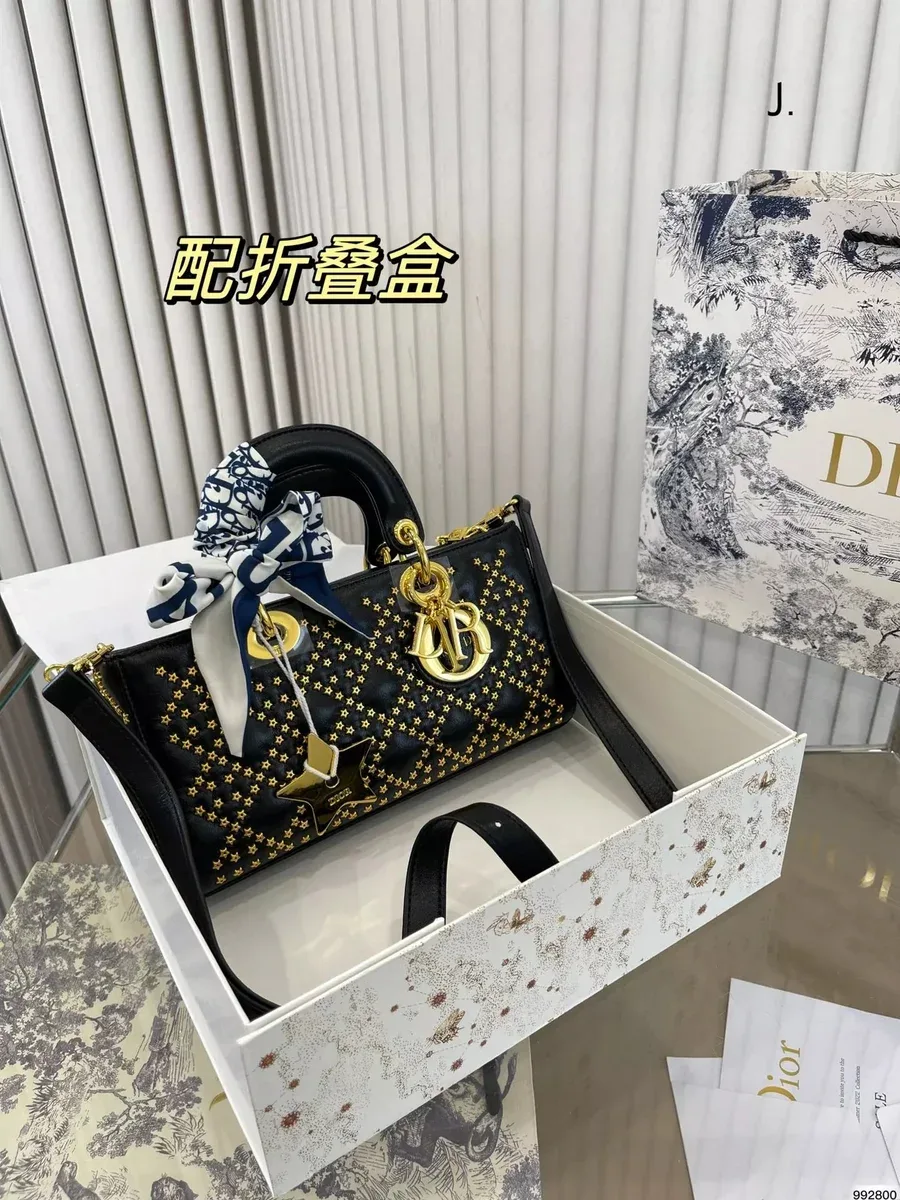 Dior Dior Lady Dior Black Gold Stars Tote Bag Black - 1