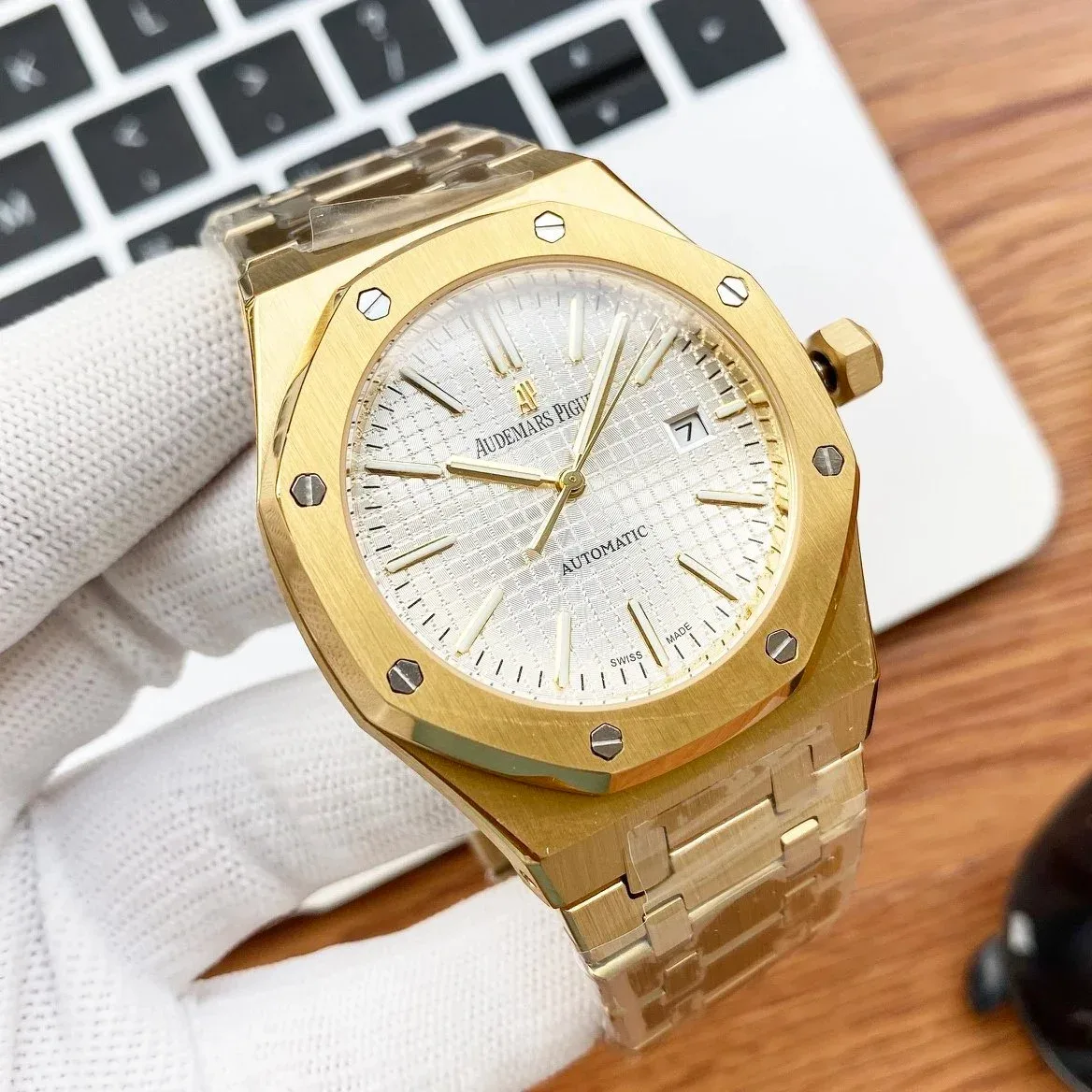 Audemars Piguet Audemars Piguet Royal Oak Gold Case White Dial Steel Band Watch Gold - 1