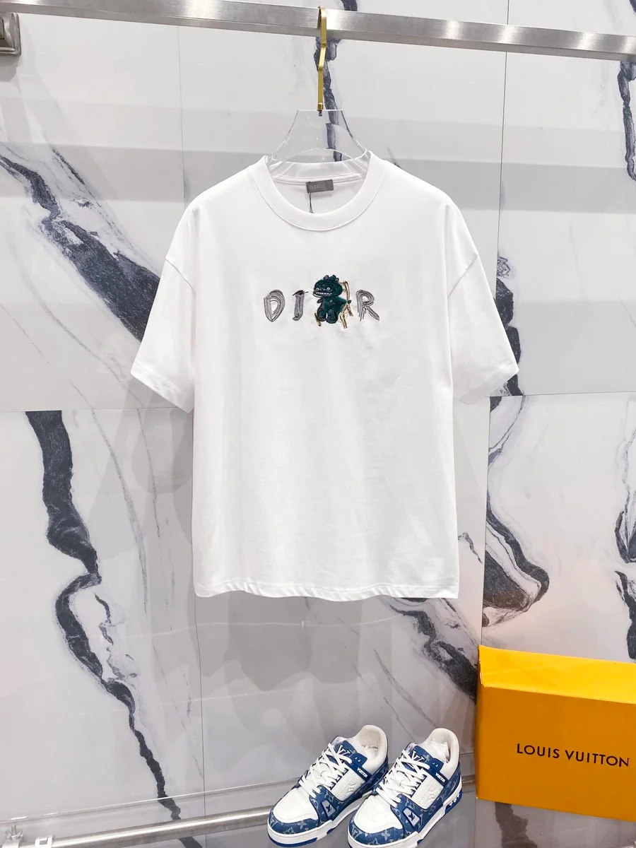 Dior Dior White/Blue Embroidery T-Shirt White