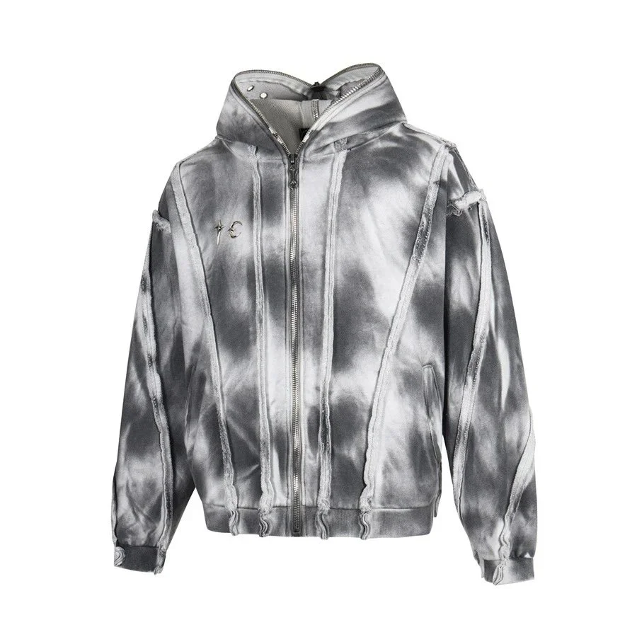 Other Unisex Tie-Dye Hooded Jacket Grey/White Grey - 1