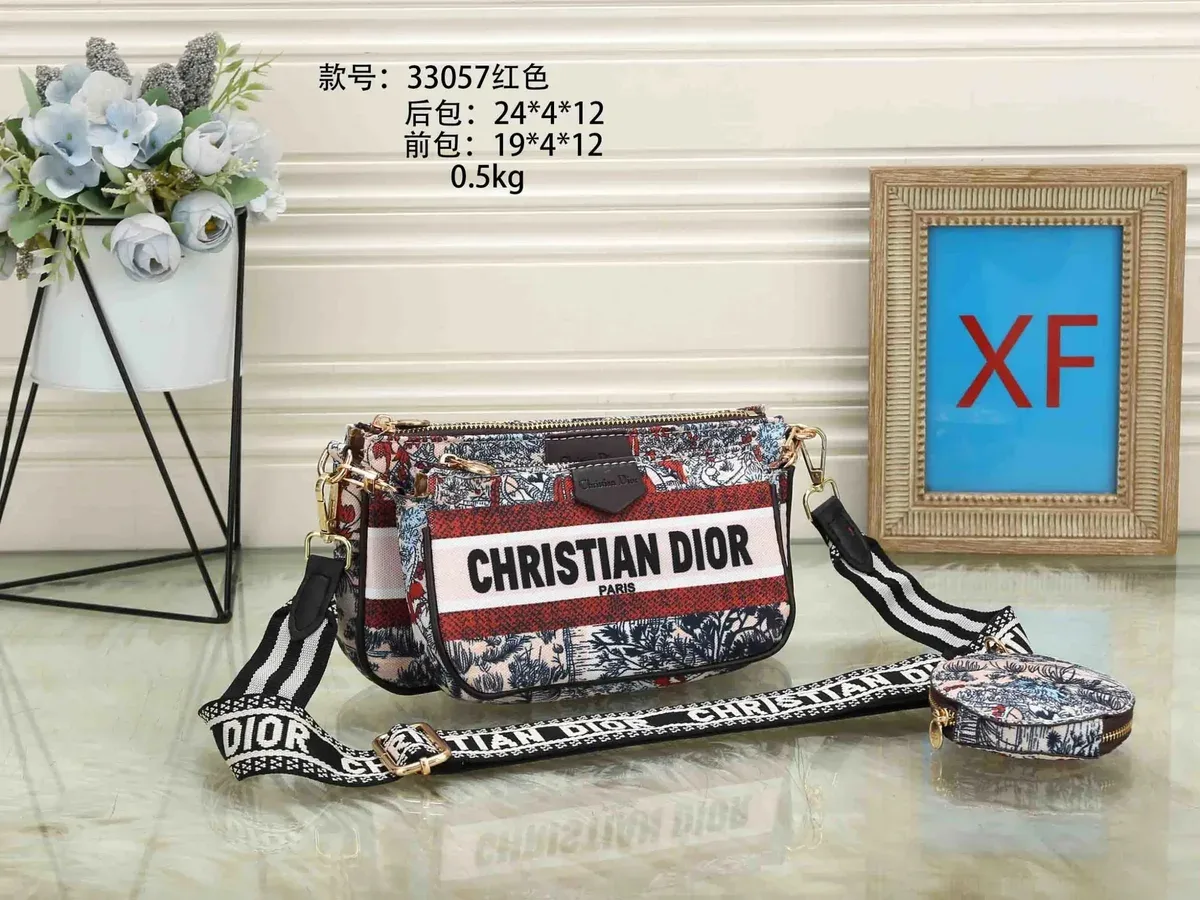 Dior Christian Dior Lady Dior Red Canvas Shoulder Bag Red - 1