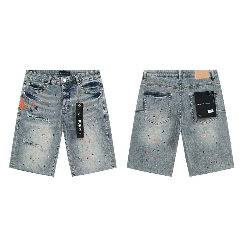 Purple Brand Purple Brand P001 Paint Splatter Denim Shorts Blue