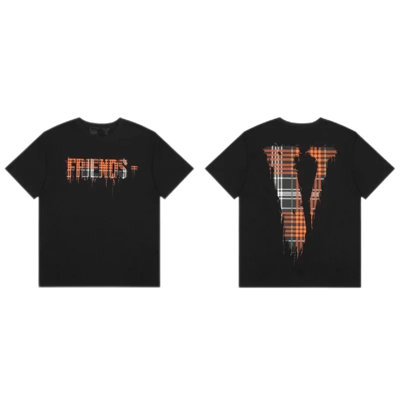 VLONE Vlone Friends V Plaid Black T-Shirt Black - 1