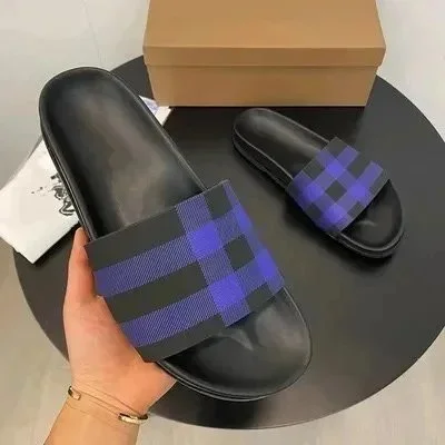 Other Plaid Slide Sandals Black/Blue Slippers Black - 1