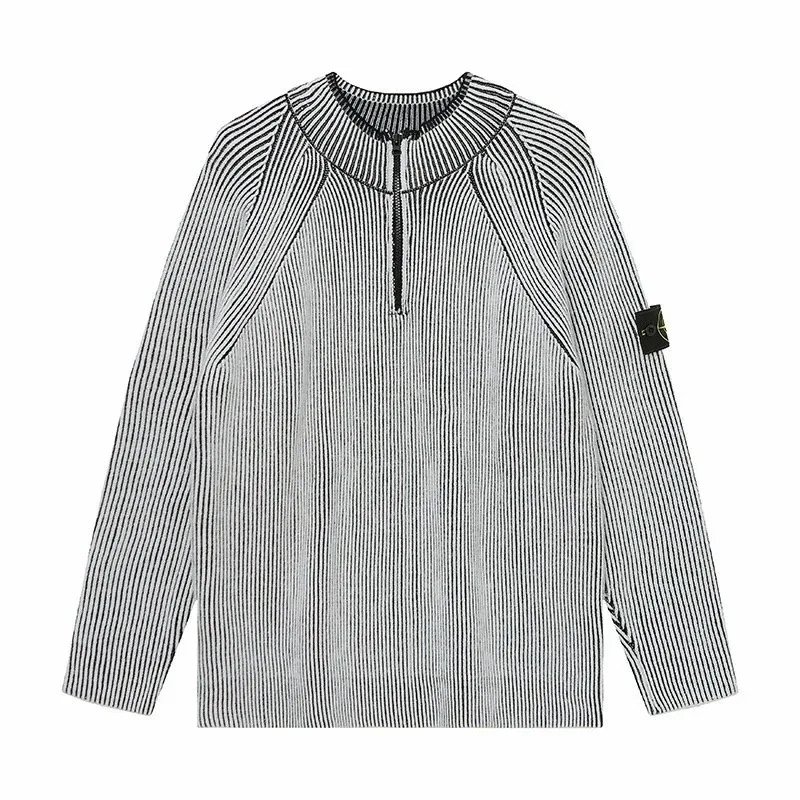 Stone Island Stone Island 68-15 Half-Zip Striped Sweater White