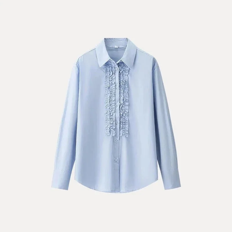 Other Light Blue Ruffle Detail Button-Up Shirt Blue - 1