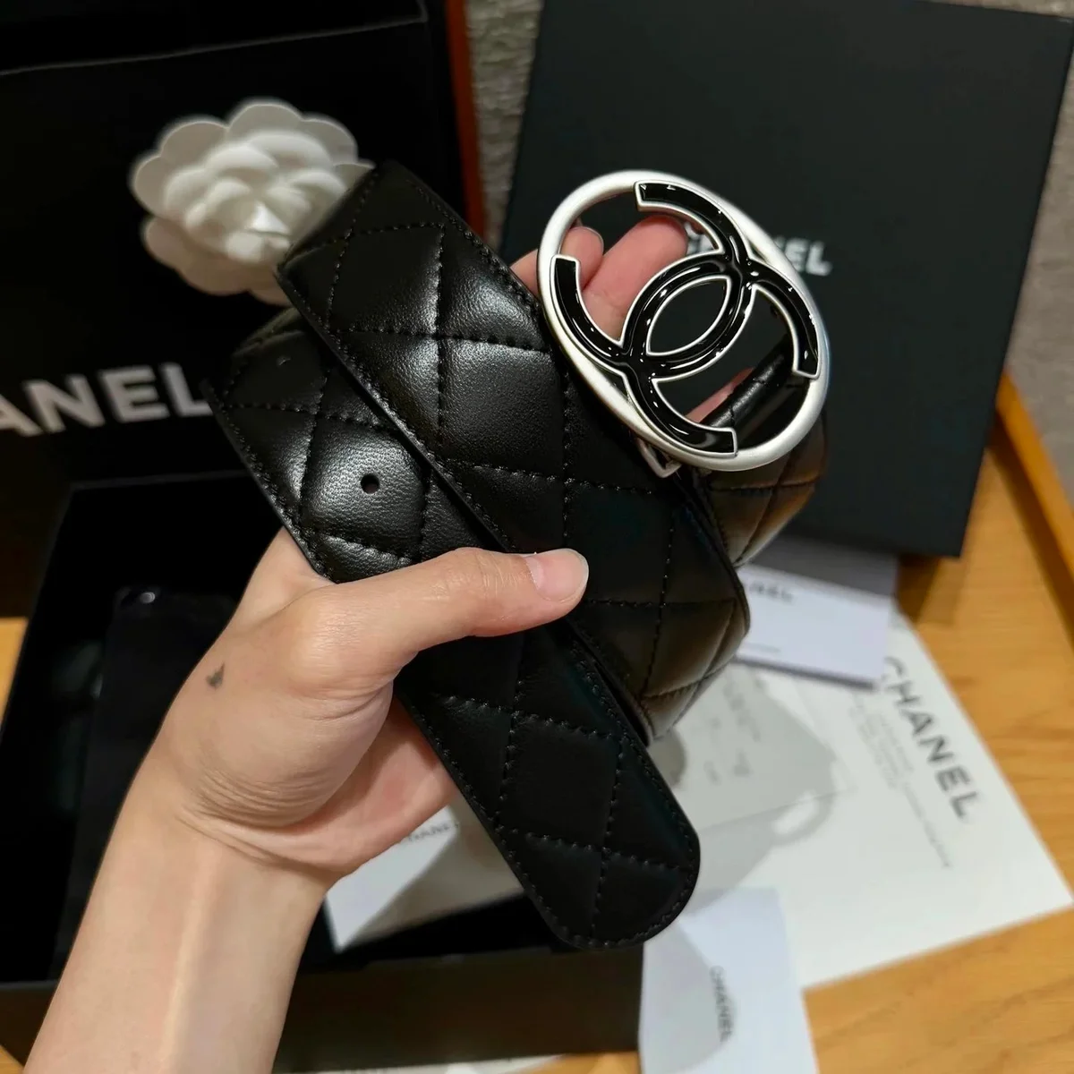 Chanel Chanel Quilted CC Logo Belt Black Black