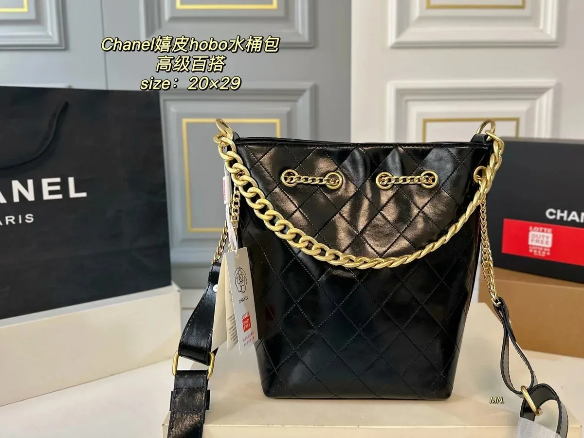 Chanel Hobo Waterfall Bag Black Gold Chain