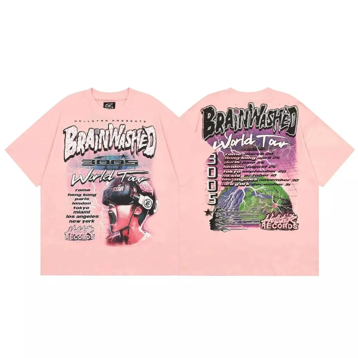Hellstar Hellstar Brainwashed 3005 World Tour Pink T-Shirt Pink - 1