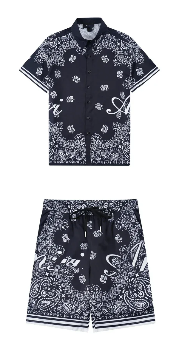 Other Unisex Paisley Bandana Print Shorts Set 09 Navy - 1