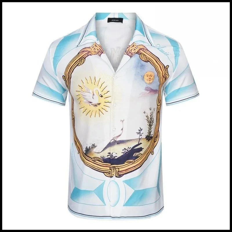Amiri Amiri Sun & Swan Print Short Sleeve Shirt White White - 1