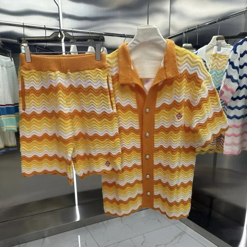 Other Striped Knit Set in Yellow & White Shorts & Shirt Yellow - 1