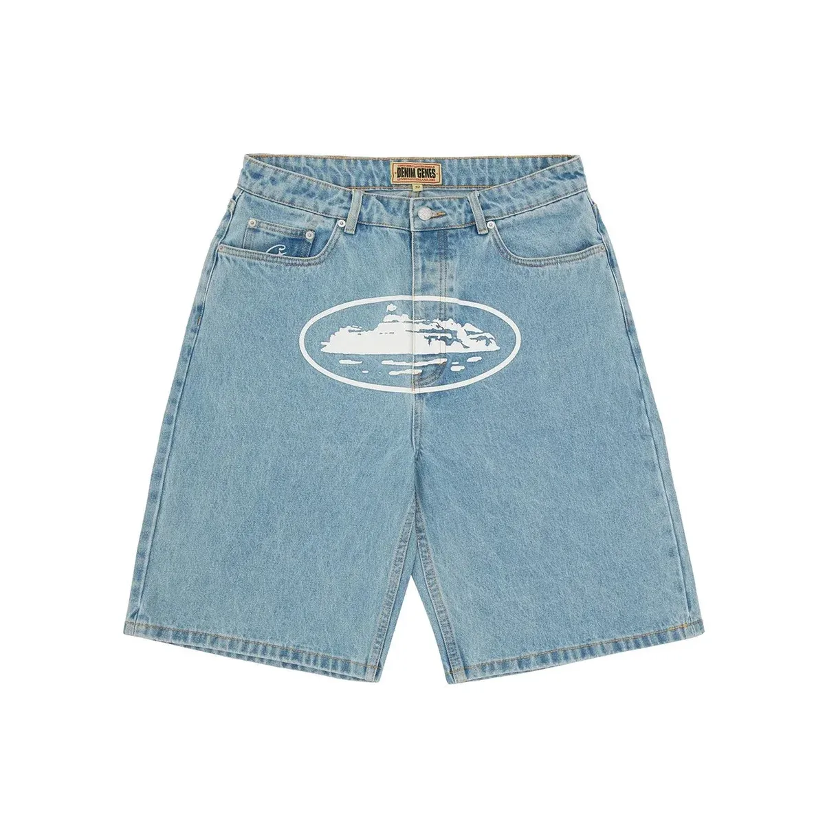 Other Light Blue Denim Shorts with White Graphic Print Blue - 1