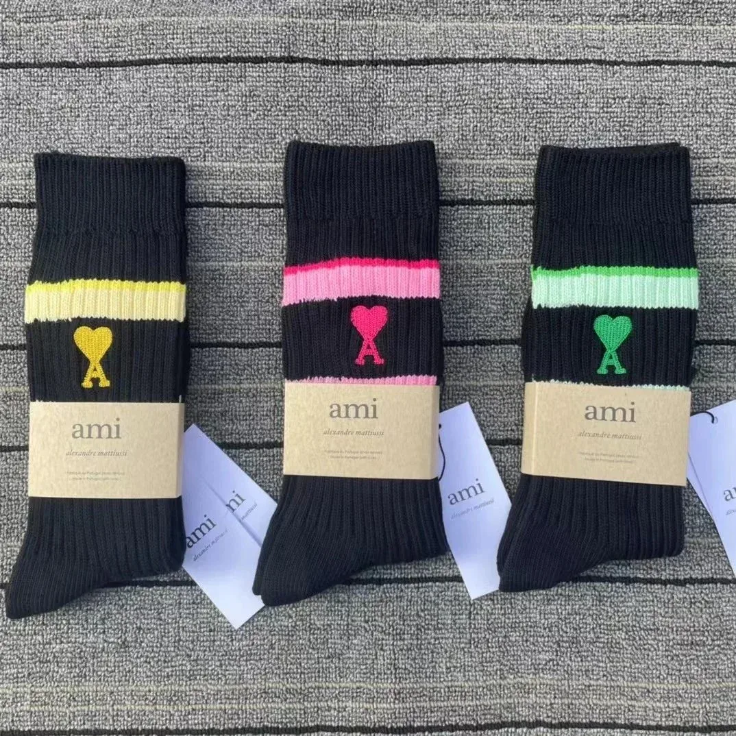 Ami Paris Ami Ami de Coeur Black Green Stripe Socks Black - 1