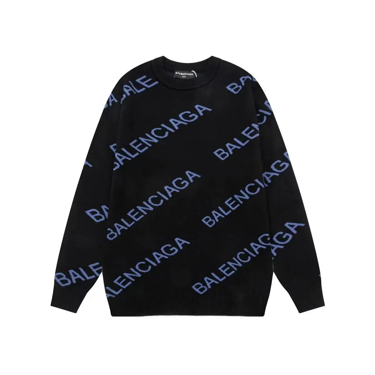 Balenciaga Balenciaga All-Over Logo Knit Sweater Black/Blue Black - 1