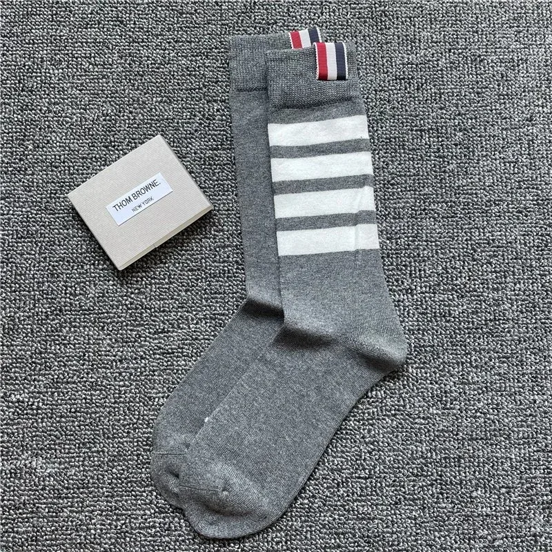 Thom Browne Thom Browne Grey & White Striped Socks Grey