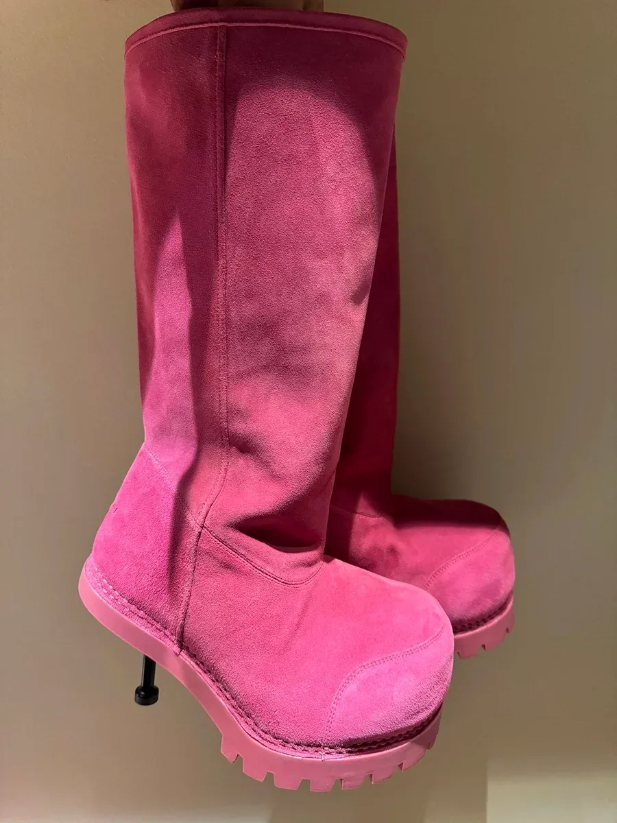 Other Pink Suede Platform Boots with Stiletto Heel Pink - 1