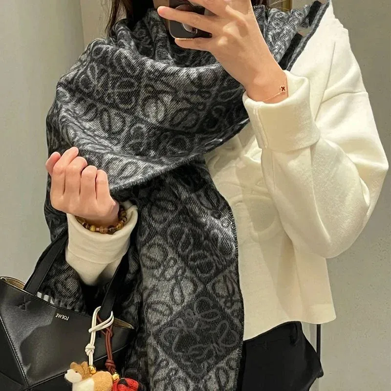 Louis Vuitton Louis Vuitton Monogram Black Grey Scarf Grey