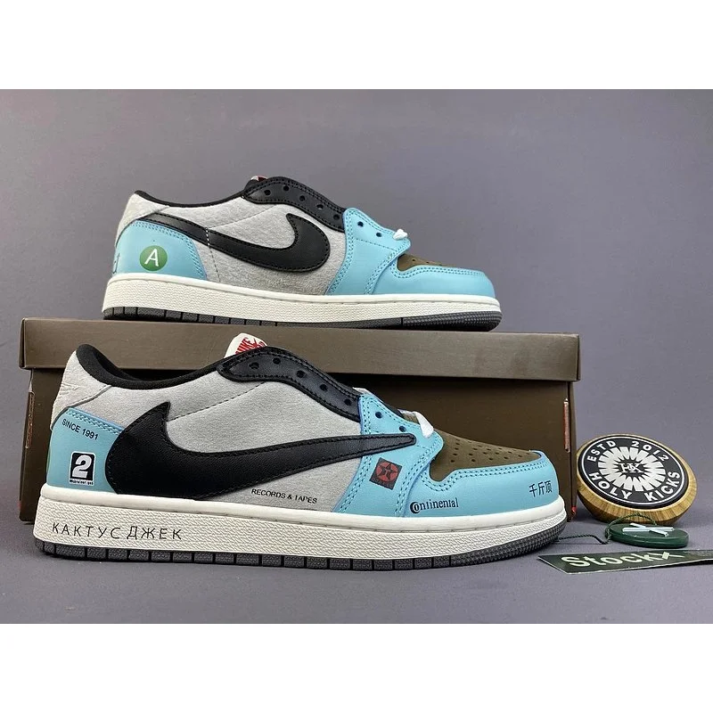 Nike Nike Air Jordan 1 Low Travis Scott Cactus Jack Blue Grey Sneakers Blue - 1