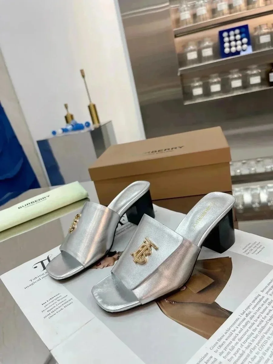 Burberry Burberry Silver TB Logo Mule Sandals Silver - 1