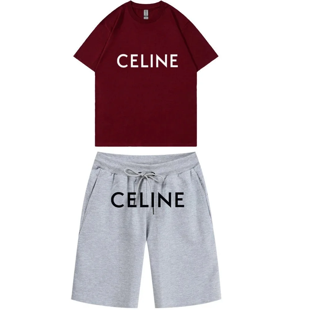 Celine Celine Classic Logo Maroon/Heather Grey Co-ord Set Red