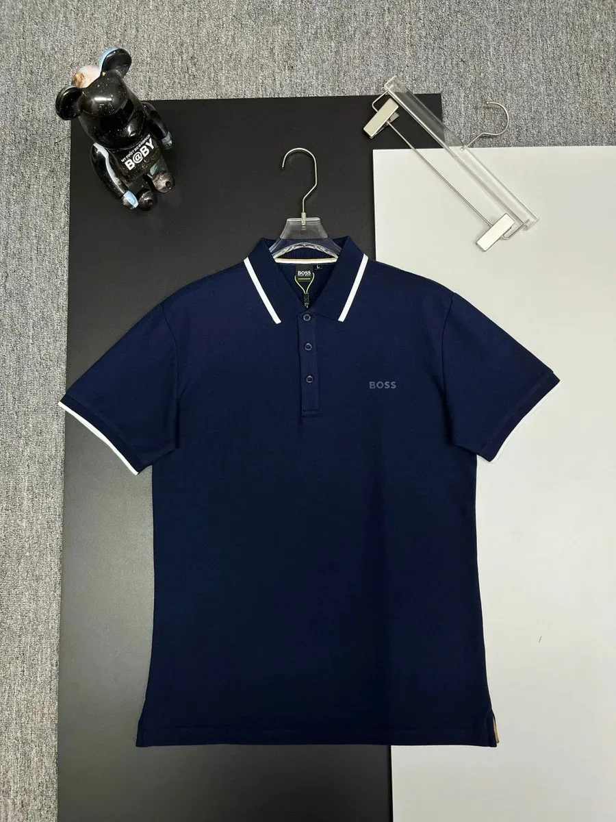 Hugo Boss Hugo Boss Navy Blue Polo Shirt with White Trim Navy - 1