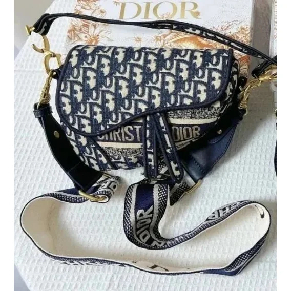 Dior Dior Lady Dior Oblique Monogram Saddle Bag Navy/White Navy - 1