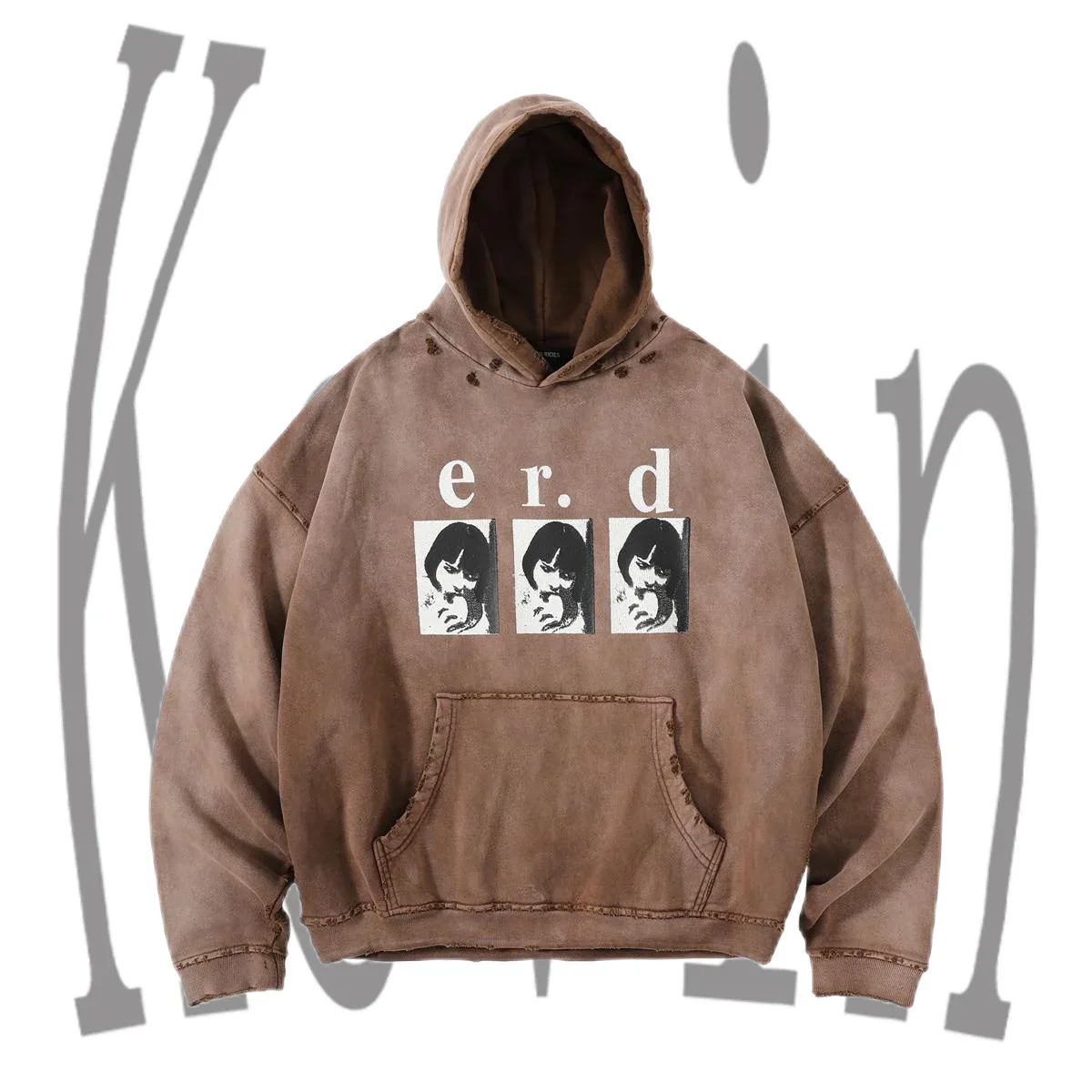 ERDEM ERDEM Brown Distressed Graphic Hoodie Brown - 1